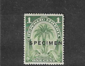 Liberia 1900, 1c green palm tree, SPECIMEN overprint #55 Waterlow - Picture 1 of 2