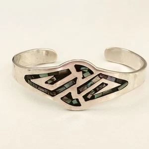 Vintage Sterling Silber Abalone Inlay Armreif Armband - Bild 1 von 8