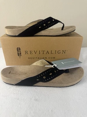 Chanclas Revitalign Kena Stud Tanga Mujer’s 11B Negras Gamuza Cómodas Foto 1 de 4