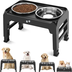 Elevated Dog Bowls, 4 Height Adjustable Raised Dog Bowl Stand with 2 Thick 50... - Picture 1 of 9