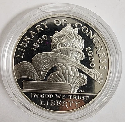 2000-P Library of Congress 90% Proof Silver $1 Dollar Capsuled  US Mint - Image 1 of 2