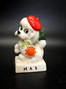 Vintage Norcrest Mai Hund des Monats Figur Geburtstag Welpe Japan A646 Blume süß - Bild 1 von 11