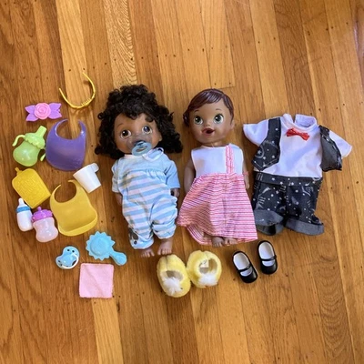 Baby Alive Doll Lot Accessories & 2 AA African American Dolls Clothes Bibs - Image 1 of 4