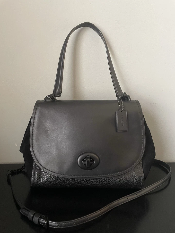 COACH Faye Carryall Crossbody Black Mixed Leather Suede w/Black Hardware Satchel - Image 1 of 4