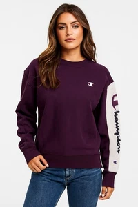 Felpa Champion Reverse Weave media viola manica lunga maglia ricamata nuova - Foto 1 di 17