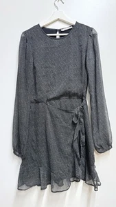 Abercrombie & Fitch Black Tiny Dot Chiffon Dress Fit & Flare Women M Tall - Picture 1 of 11