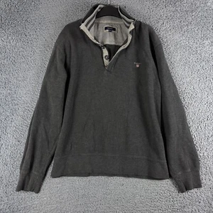Gant Jumper Men XXL 2XL Grey 1/4 Zip Button Pullover Sweater Elbow Pads Shooting - Picture 1 of 10