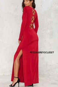 NEW Nasty Gal Sunrise Poison Maxi Dress Sexy DEEP Red Side Slit Gown SMALL S NWT - Picture 1 of 11