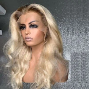 Ombre Blonde Long Wave Wigs Blonde Wave Glueless Lace Front Wigs Soft Natural - Picture 1 of 11