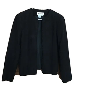 Worth Women's Sz 10 Black Suede Short Open Front Embroidered Jacket Scallop Edge - Picture 1 of 9