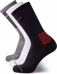 Tommy Hilfiger Men's 3 Pack Striped Athletic Socks | One Size | Navy/White/Grey. - Picture 1 of 6