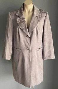 ELLEN TRACY Coat Taupe Pink Jacquard Fabric Long Jacket Single Breasted Size 16 - Picture 1 of 11