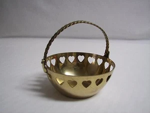 Brass Basket Centerpiece Heart Cut-outs and Handle Hampton Brass Decorative  - Picture 1 of 8