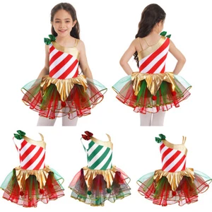 Kids Girls Dance Tutu Dress Sequins Adorned Bodysuit Cosplay Christmas Costume - Picture 1 of 35