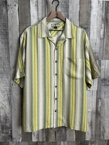 Vintage Tommy Bahama Hawaiian Shirt 100% Silk Size Men’s Large Striped VTG - Picture 1 of 9