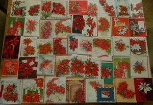 40 vintage CHRISTMAS CARDS w POINSETTIAS from the 1940s to 1971 w envelopes used - Picture 1 of 16