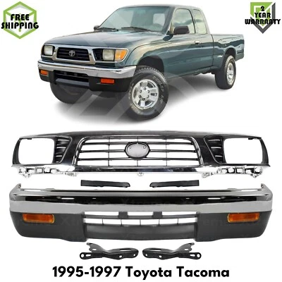 Front Bumper Chrome Steel & Signal Lights Kit For 1995-1997 Toyota Tacoma - Imagem 1 de 4