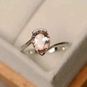 2.80 Ct Pear cut Natural Morganite Diamond Ring 14K Solid White Gold Size All - Picture 1 of 6