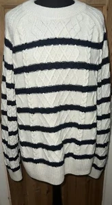 H&M Size Medium 16/18 Jumper CableKnit Breton Womens Ladies WhiteBlue Fisherman - Picture 1 of 13