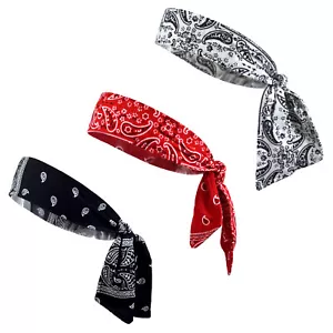 Head Tie Back on Headband Sports Headband Sweat Band Hair Sweatband Men Women - Picture 1 of 12
