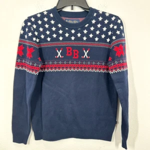 Brooks Brothers Navy Blue Red Holiday Monogram Holiday Fair Isle Hockey Sweater - Picture 1 of 7