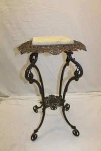 Elegant 19th Century American Victorian Cast Iron Marble Top Lamp Table Stand - Picture 1 of 9