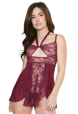 Conjunto de 2 camisones Babydoll de encaje para mujer rojo Merlot talla única Foto 1 de 4