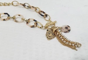 Signed Thalia Sodi Gold Tone & Tortoise Shell Chain Link Multi Pendant Necklace - Picture 1 of 5