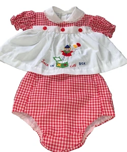 Vintage Red & White Checkered Baby 2pc Outfit Jack In The Box 3-6 Months - Picture 1 of 4