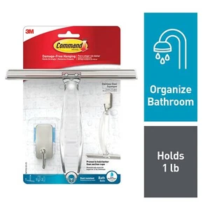 Command Bath Squeegee and Hook Stainless Steel and Satin Nickel,BATH32-SS-ES - Picture 1 of 9
