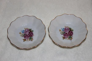 PAAR VINTAGE 4-3/8" DURCHMESSER ÜBERBACKENE GEKRÄUSELTE BLUMENSCHALEN HERGESTELLT IN JAPAN GOLD - Bild 1 von 6