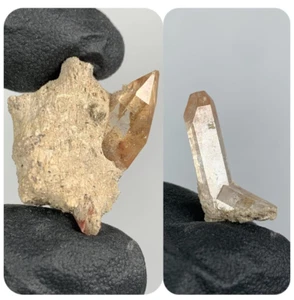 SET ROT/CHAMPAGNER TOPAS MIT RUTILKRISTALLCLUSTER AUF MATRIX - POTOSI, MEXIKO - Bild 1 von 17