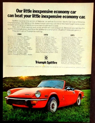 Triumph Spitfire Convertible Original 1972 Vintage Print Ad - Image 1 of 2