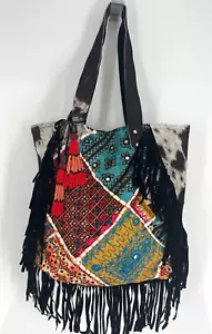 Borsa a tracolla Muche et Muchette pelle bovina frange nera grande boho tote bag nappe tote bag - Foto 1 di 18