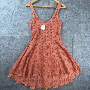 Free People Beach Dress Small Bronze Cover Up Crochet Open Knit Twirl Hi Low - Picture 1 of 8