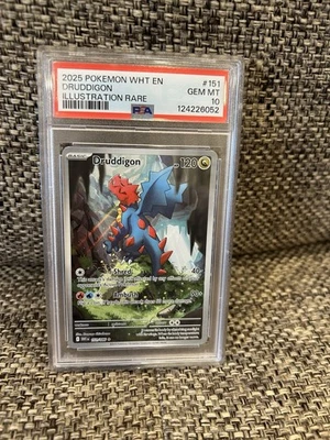 2025 POKEMON WHT EN- WHITE FLARE ILLUSTRATION RARE #151 DRUDDIGON PSA 10 - Image 1 of 2