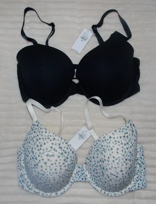 NOVO Lote de 2 Sutiãs Old Navy Jersey Cobertura Total 34D Azul Floral, Preto - Imagem 1 de 4