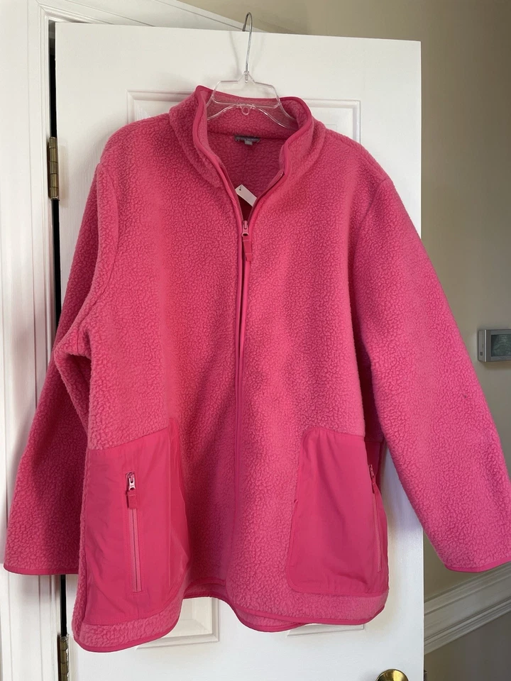 Chaqueta polar T by Talbots Sherpa rosa brillante 3 bolsillos con cremallera completa nueva con etiquetas $139.00 Foto 1 de 4