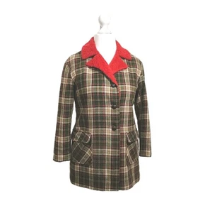 1970s Tartan Plaid Check & Faux Fur Coat Jacket Vintage Medium - Modern Small  - Picture 1 of 20
