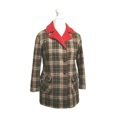1970s Tartan Plaid Check & Faux Fur Coat Jacket Vintage Medium - Modern Small  - Image 1 of 4