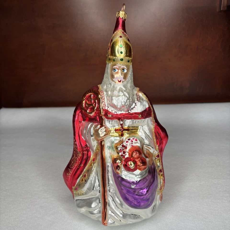 Christopher Radko Santa el Obispo Ornamento Rojo Vidrio Soplado a Mano 1995 Foto 1 de 4