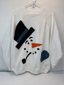 Vintage Ugly Christmas Snowman Sweatshirt Women's XL VtG Hanes Sweatshirt White - Picture 1 of 7