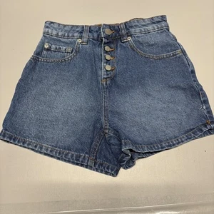 Pantalones Cortos Roxy Denim Para Mujer 8 Azul Tiro Alto Botón Mosca Informales Envejecidos Verano - Imagen 1 de 9