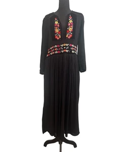 Vestido midi arrugado floral bordado brillo día negro FREE PEOPLE talla L - Imagen 1 de 12