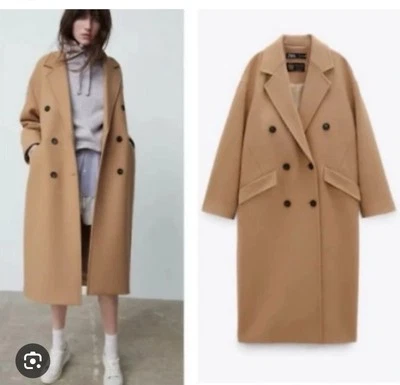 ZARA WOOL BLEND MASCULINE CAMEL BEIGE OVERSIZE COAT SIZE SMALL M  - Image 1 of 4