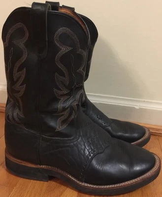J. Chisholm Black Leather Boots Western 11 EE Pull On Cowboy USA Made JC710 - Image 1 of 4