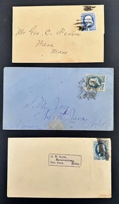 US 3 COVER LOT 1880's 1c BLUE FRANKLIN TO NY MA AND ME - Image 1 of 4