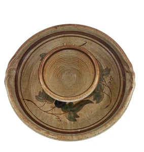 Chip & Dip Party Platter 1 piece Studio Pottery Bowl Handmade Earth Tones 13" - Picture 1 of 9