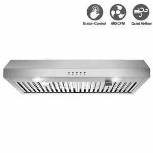 30in Under Cabinet Range Hood 600CFM Airflow 3-Speed Vent LEDs Stainless Steel - Picture 1 of 12