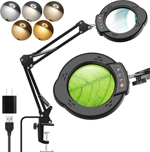 Lupa 10X con Luz y Abrazadera, Lente de Vidrio Real 5 Modos de Color Regulable - Imagen 1 de 12